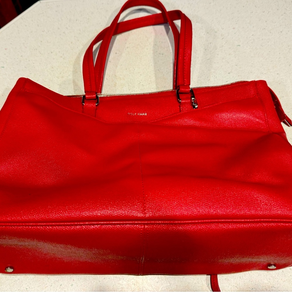 Cole Haan red leather large tote bag